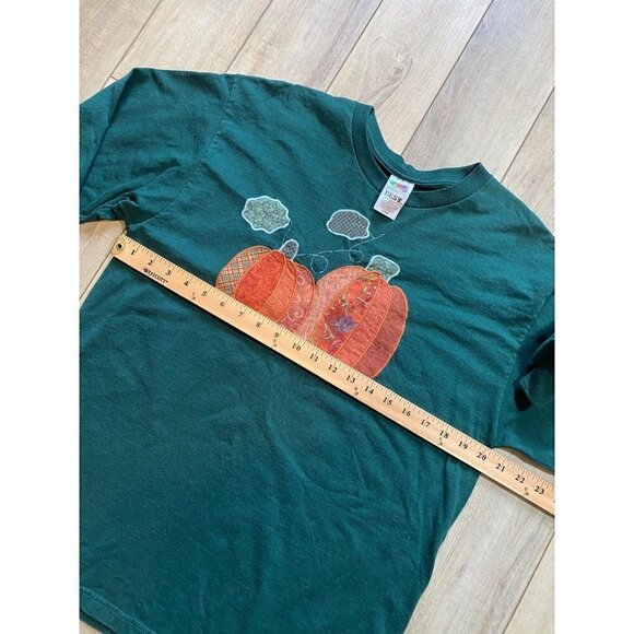 Vintage Patchwork Pumpkins Autumn Long Sleeve Shirt Large Orange Green - Picture 2 of 6